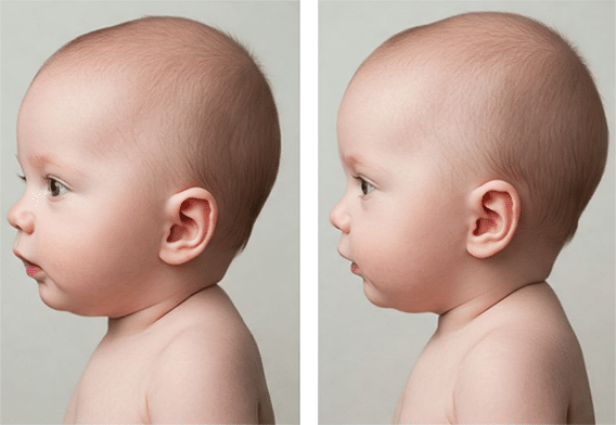 side by side comparison of profile view of a baby head